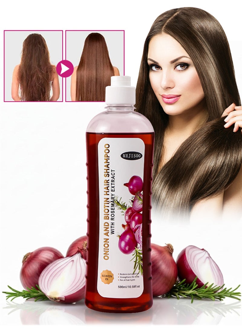 MEJISOO Biotin Onion Shampoo 500ml with Rosemary Extract - Help Hair Growth - For Dry Damaged Hair, Stimulates Growth, Strengthens Strands, Reduces Breakage, Anti-Dandruff, Controls Oil, Smooths & Shines, Sulfate-Free Formula - Image 1